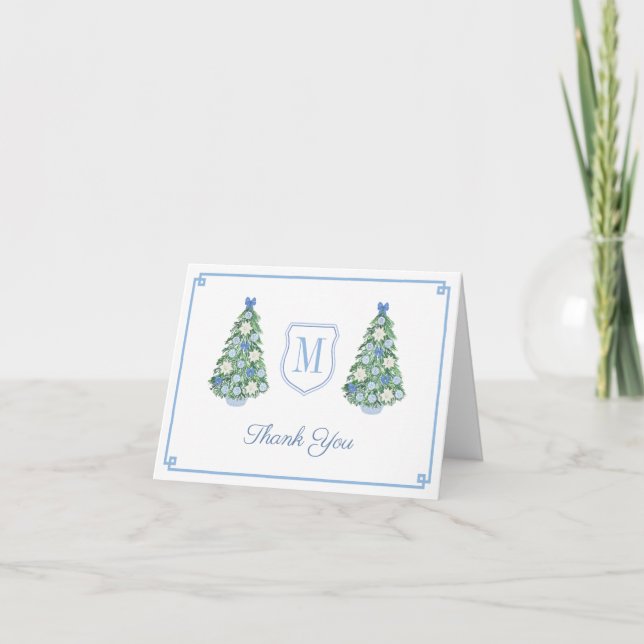 Preppy Monogram Chinoiserie Christmas Baby Shower Thank You Card (Front)