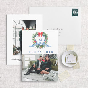Preppy Monogram Crest Holiday Photo Card
