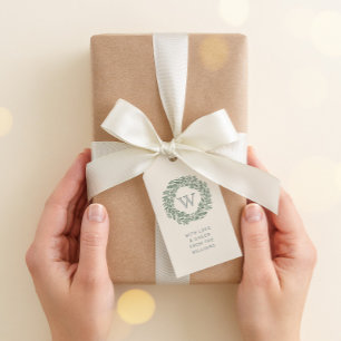Preppy Monogram Gift Tag with Sage Green Wreath