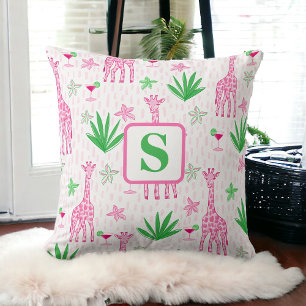 Preppy Monogram Giraffes and Cosmopolitans Jungle  Cushion