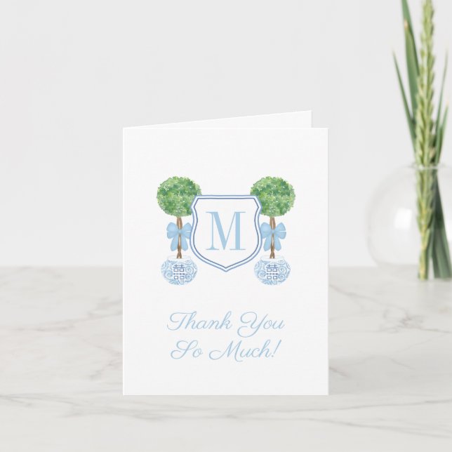 Preppy Monogram Pale Blue Boy Baby Shower Party Thank You Card (Front)