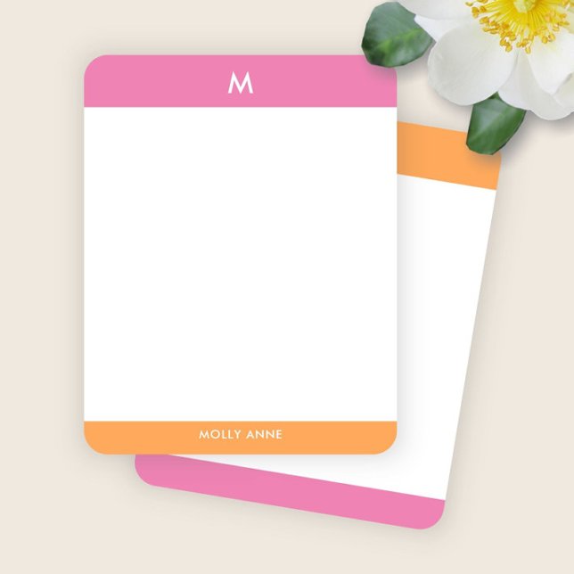 Preppy Monogram Pink and Orange Girly Card (Creator Uploaded)