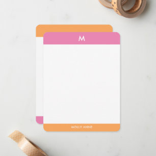 Preppy Monogram Pink and Orange Girly Card