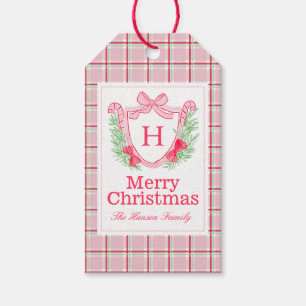 Preppy Monogram Watercolor Christmas Wreath Holly Gift Tags