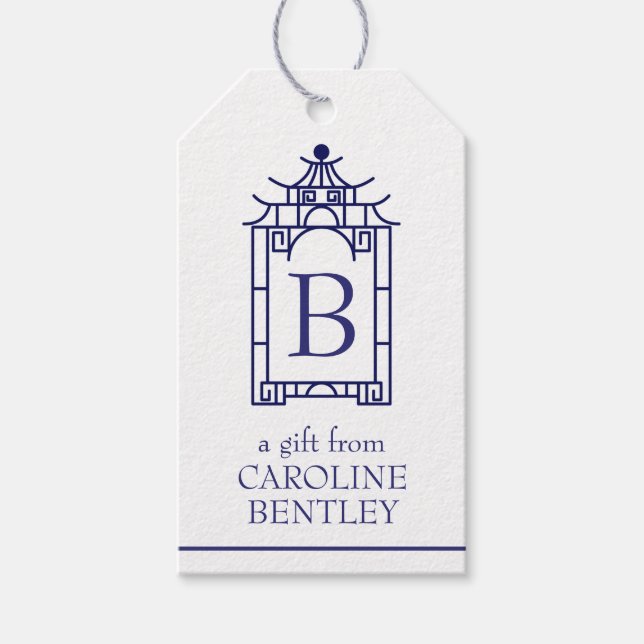Preppy Monogrammed Pagoda Gift Tags (Front)