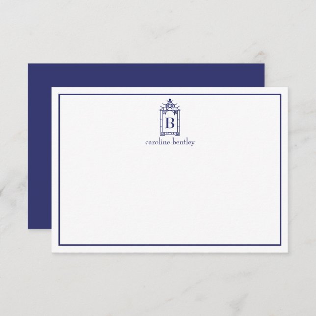 Preppy Monogrammed Pagoda Note Cards (Front/Back)