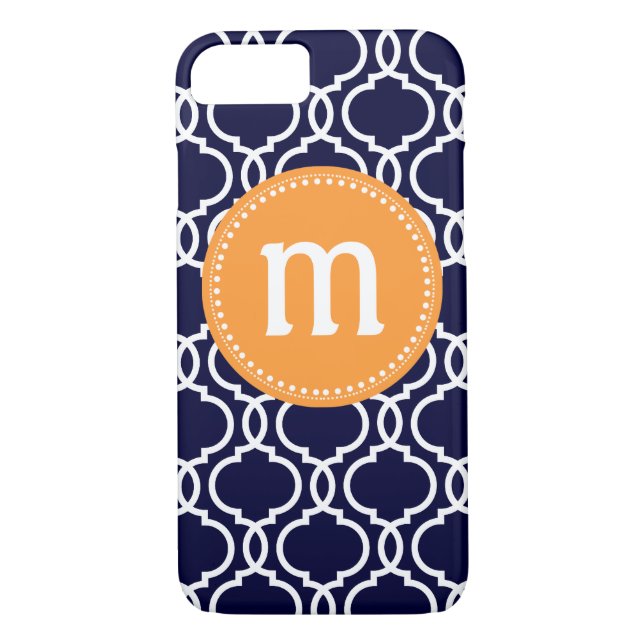 Preppy Moroccan Custom Monogram in Navy & Orange Case-Mate iPhone Case (Back)