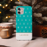 Preppy Nautical Blue And White Monogram iPhone X Case<br><div class="desc">Get your personalised iPhone case with an elegant look featuring a preppy chic pattern of gold and silver anchors on a background of your choice navy,  turquoise or white. Monogram is on a white border at the bottom in a sans serif gold font.</div>