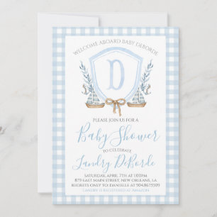 Preppy Nautical Blue Sailboat Boy Baby Shower Invitation