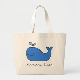 Preppy Nautical Blue Whale Personalised Large Tote Bag