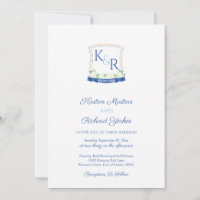 Preppy Nautical Blue White Monogram Crest Wedding