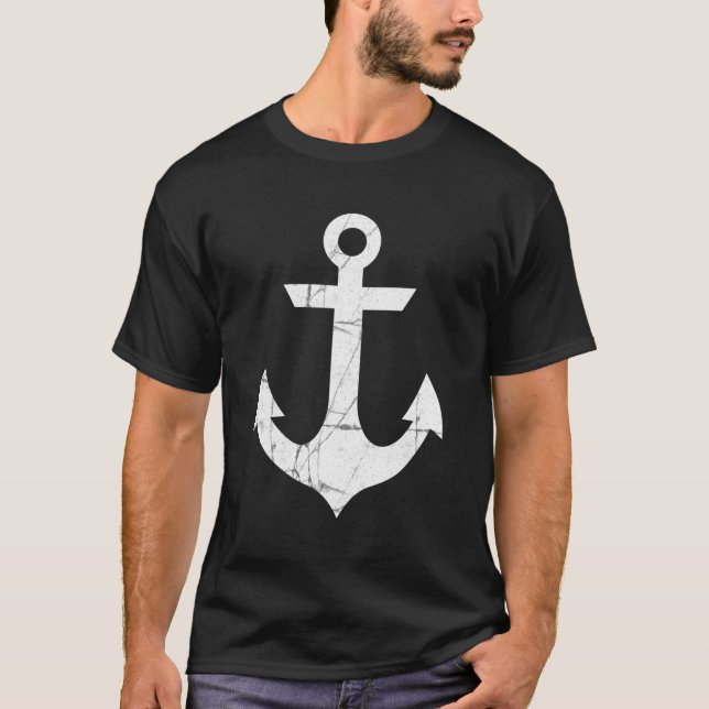 Preppy Nautical Boat Anchor Distressed T-Shirt (Front)