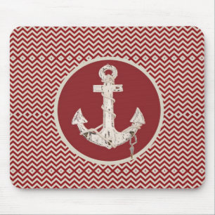 Preppy Nautical burgundy chevron beach anchor Mouse Mat