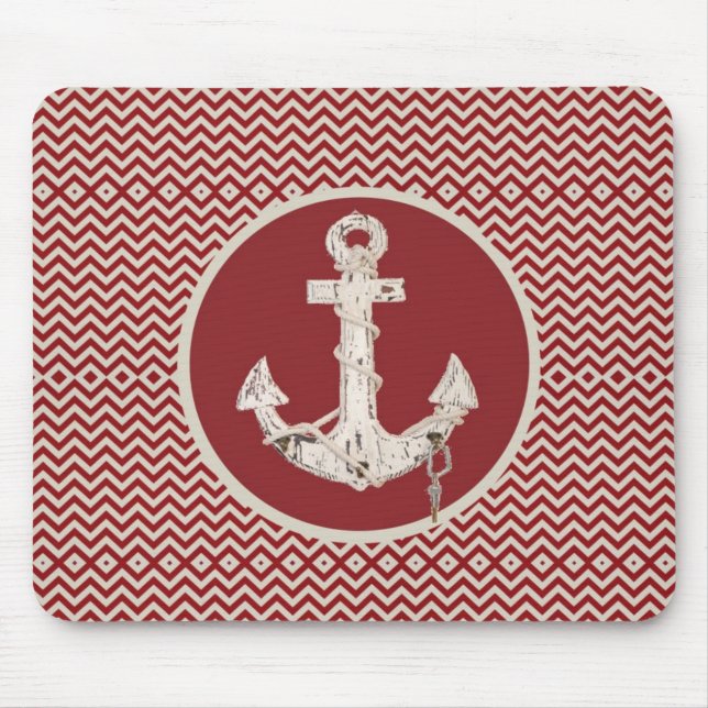 Preppy Nautical burgundy chevron beach anchor Mouse Mat (Front)