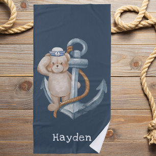 Preppy Nautical Cute Bear Boys Beach Towel