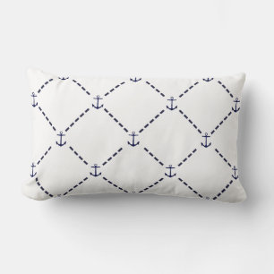 Preppy Nautical Navy Dashes & Anchors Lumbar Cushion