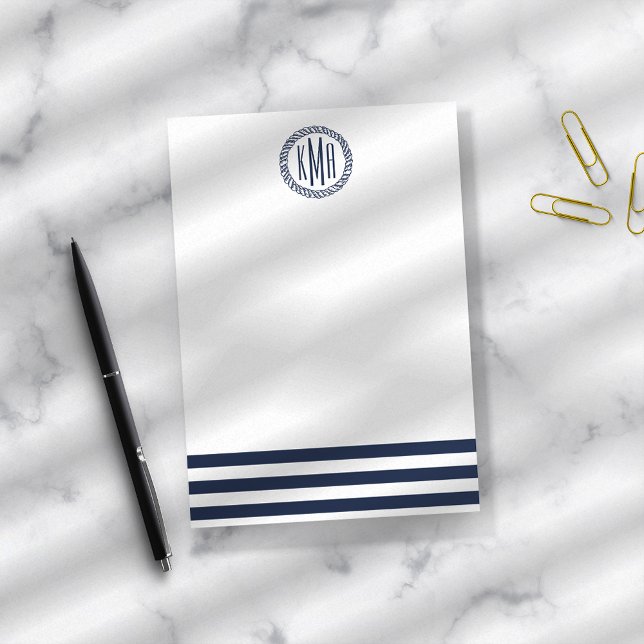 Preppy Nautical Navy Stripe & Monogram Post-it Notes (Creator Uploaded)