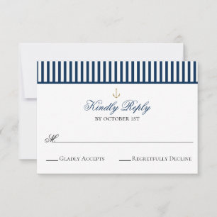 Preppy Nautical Navy Wedding RSVP Card