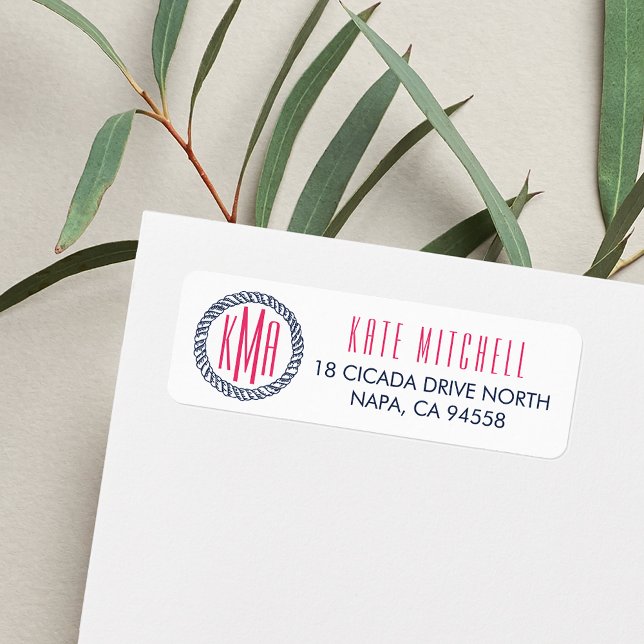 Preppy Nautical Navy & White Stripe Pink Monogram (Creator Uploaded)