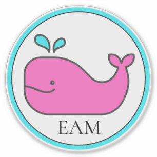 Preppy Nautical Pink and Aqua Whale Monogram