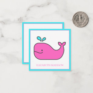 Preppy Nautical Pink and Aqua Whale Personalised Card