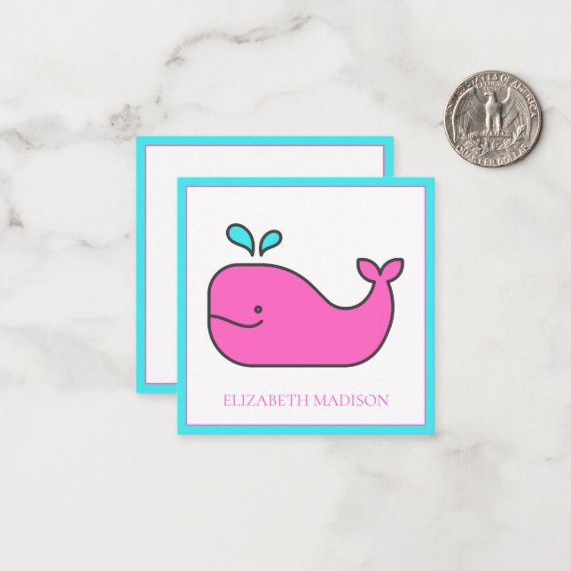 Preppy Nautical Pink and Aqua Whale Personalised Card (Front/Back In Situ)