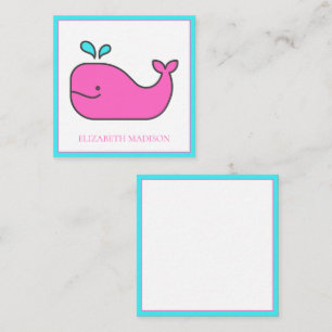 Preppy Nautical Pink and Aqua Whale Personalised Card