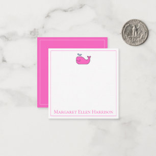 Preppy Nautical Pink and White Whale Personalised Card
