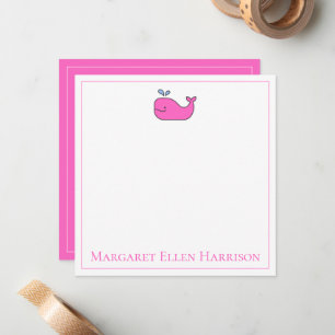 Preppy Nautical Pink and White Whale Personalised Card
