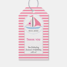 Preppy Nautical Pink Sail Away Birthday Thank You