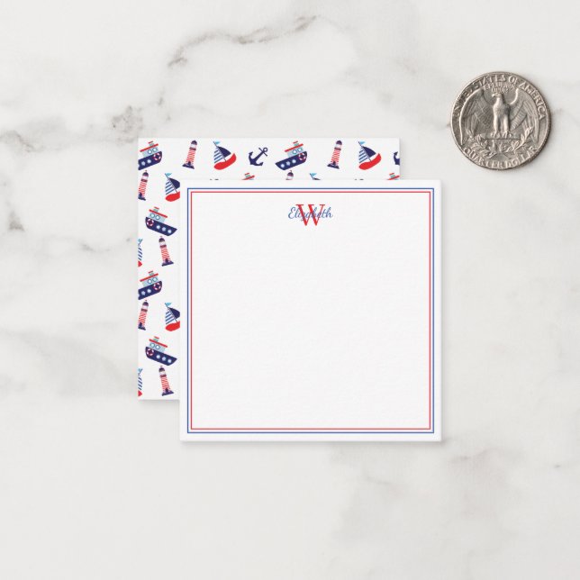 Preppy Nautical Sailboats Monogram Card (Front/Back In Situ)