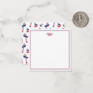 Preppy Nautical Sailboats Monogram Card