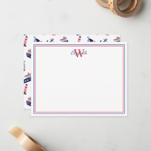 Preppy Nautical Sailboats Monogram Card