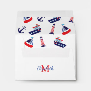 Preppy Nautical Sailboats Monogram Envelope