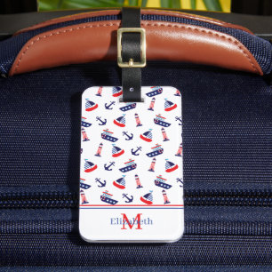 Preppy Nautical Sailboats Monogram Luggage Tag