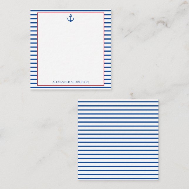 Preppy Nautical Stripes and Anchor Personalised Card (Front/Back)