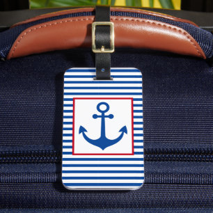 Preppy Nautical Stripes and Anchor Personalised Luggage Tag