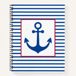 Preppy Nautical Stripes and Anchor Personalised Notebook