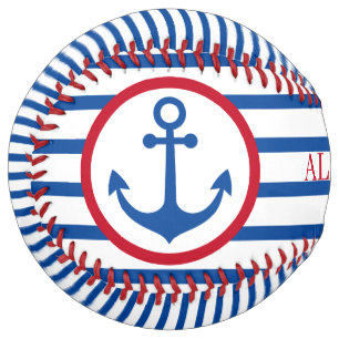 Preppy Nautical Stripes and Anchor Personalised Softball