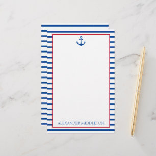 Preppy Nautical Stripes and Anchor Personalised Stationery