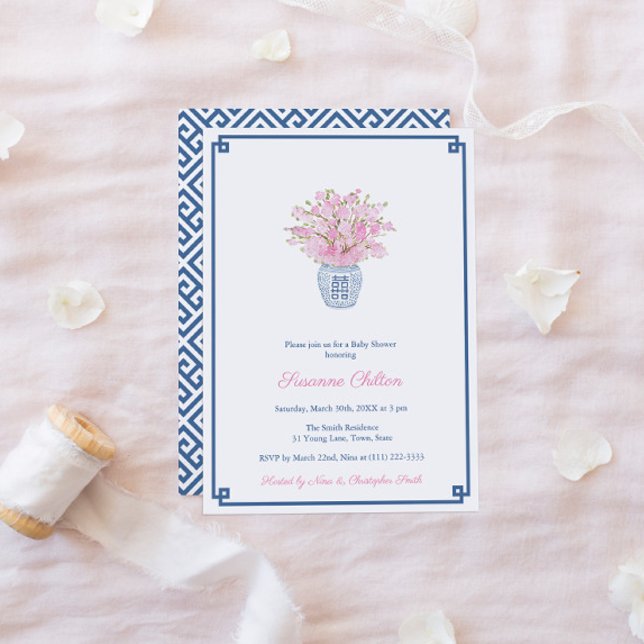 Preppy Navy And Pink Little Girl Baby Shower Party Invitation (Creator Uploaded)