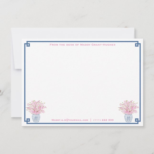 Preppy Navy And Pink Personalised Bridal Shower Card (Front)