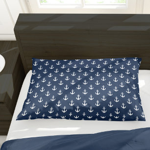 Preppy Navy Blue Anchors Pattern Pillowcase
