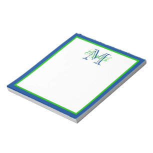 Preppy Navy Blue and Green Monogram Notepad