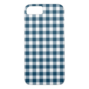 Preppy Navy Blue and White Gingham Checked iPhone 8/7 Case