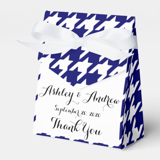 Preppy Navy Blue and White Houndstooth Pattern Favour Box (Front Side)