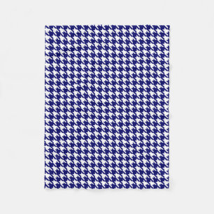 Preppy Navy Blue and White Houndstooth Pattern Fleece Blanket