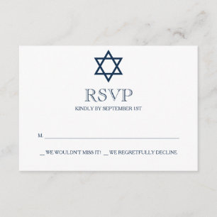 Preppy Navy Blue Bar Mitzvah RSVP Card