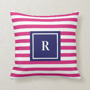 Preppy Navy Blue & Hot Pink Monogram Cushion