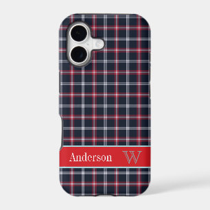 Preppy Navy Blue & Red plaid pattern iPhone 5 case